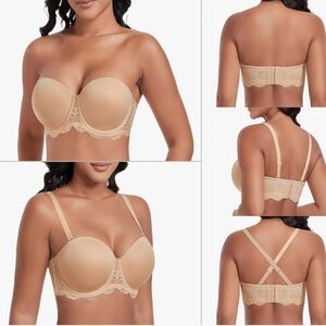 Women’s Plus Size Strapless Bra: Full Figure Underwire Lace Multiway Beauty Back